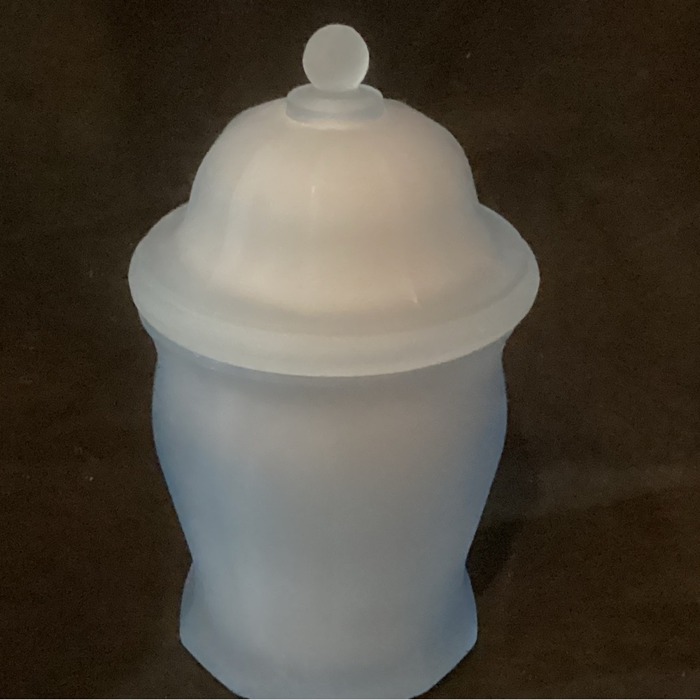 Indiana Glass Company Blue Frosted Glass Container with Lid